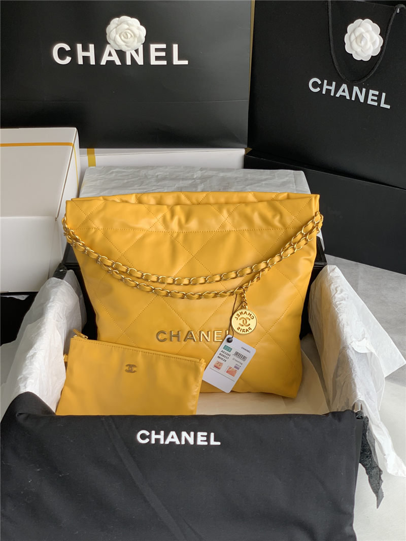 Chanel 22 SMALL HANDBAG Shiny Calfskin & Gold-Tone Metal AS3260 Yellow High