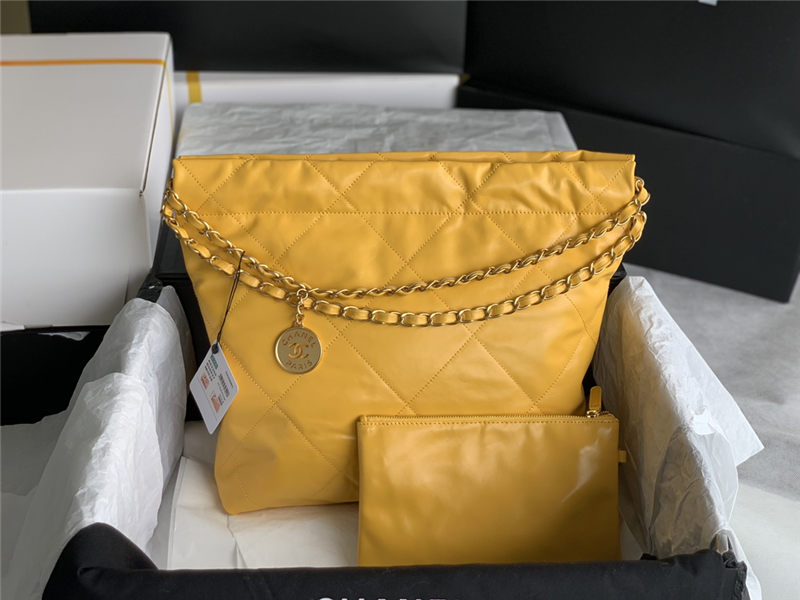 Chanel 22 SMALL HANDBAG Shiny Calfskin & Gold-Tone Metal AS3260 Yellow High