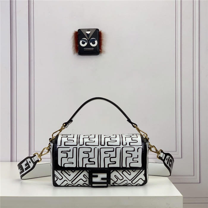 BAGUETTE nappa leather FF print bag White High