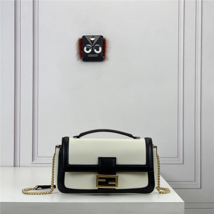 BAGUETTE CHAIN nappa leather bag White and black High