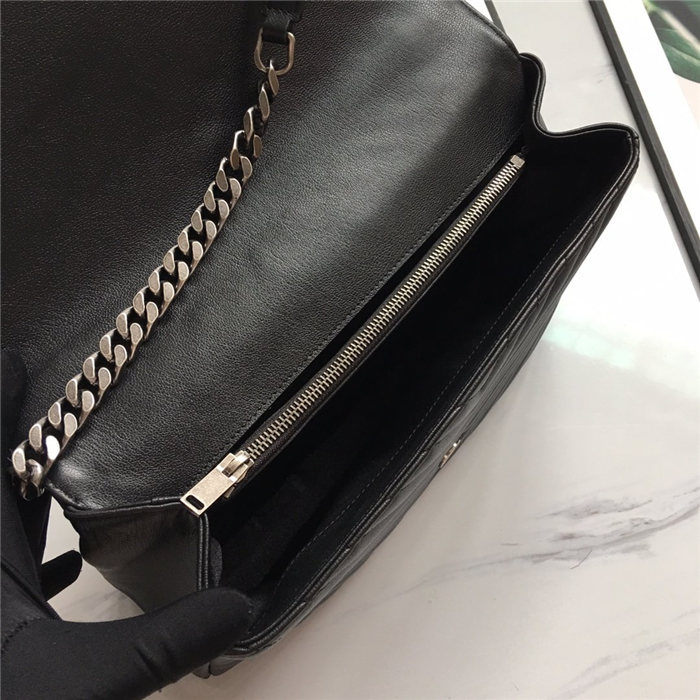 COLLEGE LARGE CHAIN BAG IN QUILTED LEATHER Black-Silver High