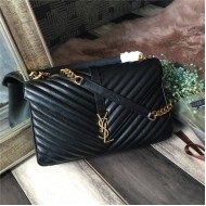 COLLEGE LARGE CHAIN BAG IN QUILTED LEATHER Black-Gold High