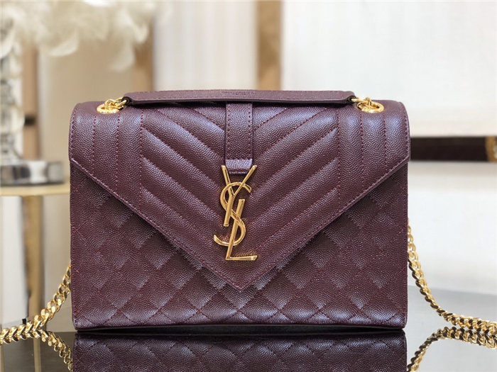 ENVELOPE MEDIUM BAG IN MIX MATELASSÉ GRAIN DE POUDRE EMBOSSED LEATHER Burgundy-Gold High