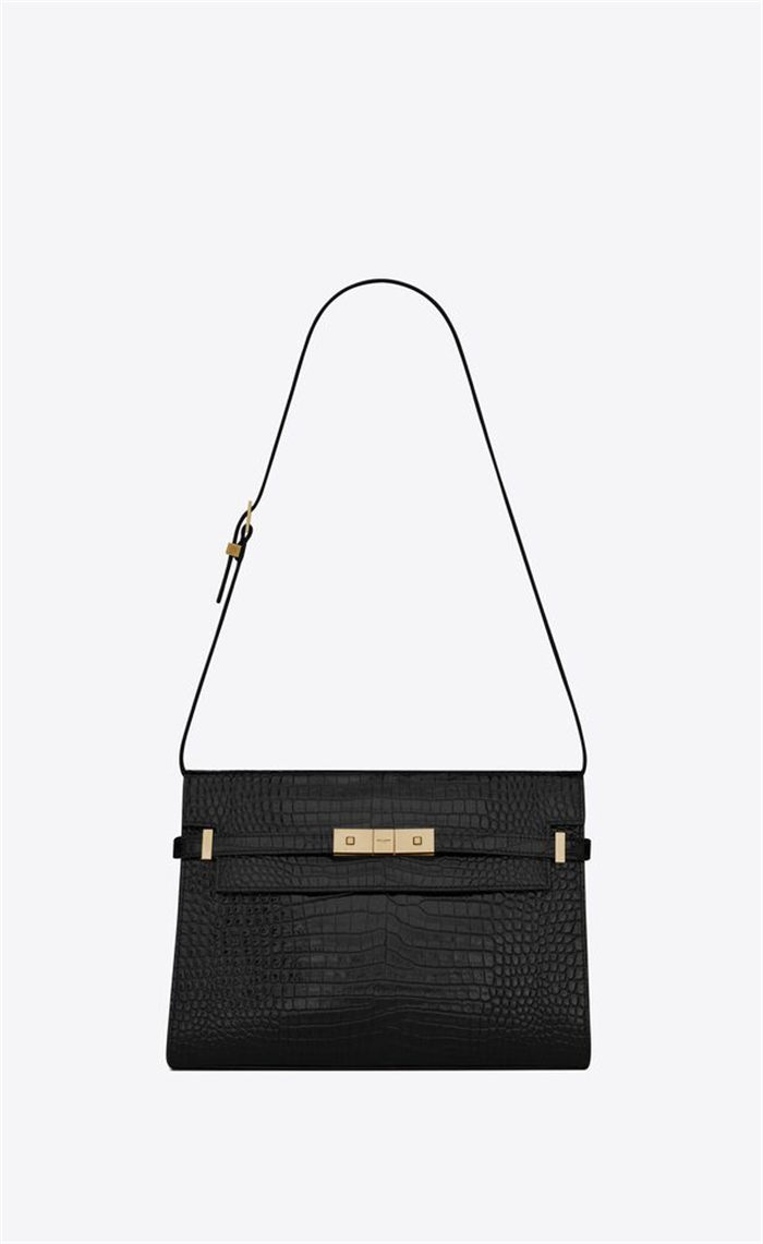 MANHATTAN SHOULDER BAG IN CROCODILE-EMBOSSED SHINY LEATHER High