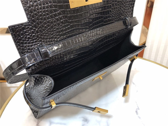 MANHATTAN SHOULDER BAG IN CROCODILE-EMBOSSED SHINY LEATHER High