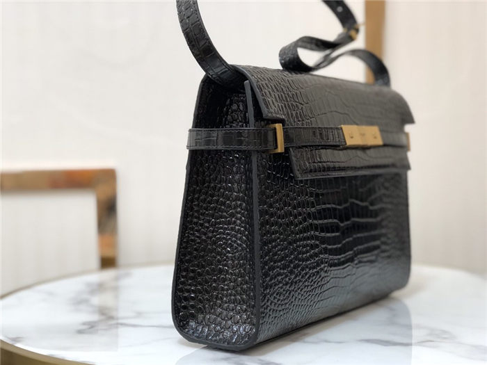 MANHATTAN SHOULDER BAG IN CROCODILE-EMBOSSED SHINY LEATHER High