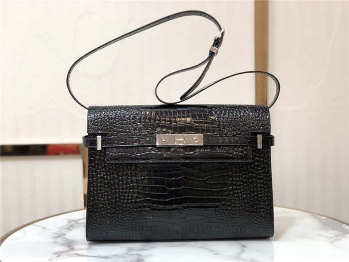 MANHATTAN SHOULDER BAG IN CROCODILE-EMBOSSED SHINY LEATHER High