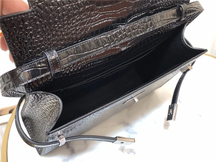 MANHATTAN SHOULDER BAG IN CROCODILE-EMBOSSED SHINY LEATHER High