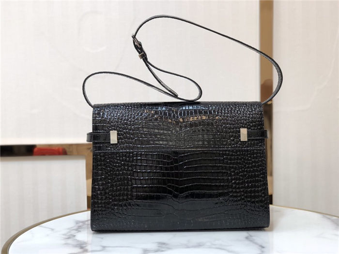 MANHATTAN SHOULDER BAG IN CROCODILE-EMBOSSED SHINY LEATHER High