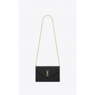 MONOGRAM CHAIN WALLET IN GRAIN DE POUDRE EMBOSSED LEATHER Gold-Metal Black High