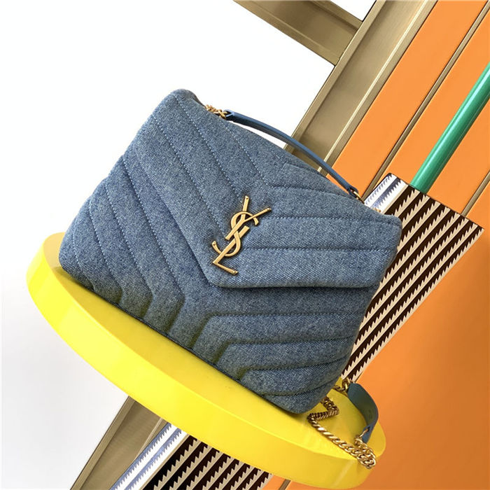 LOULOU SMALL BAG IN Y-QUILTED Denim Gold-Tone Blue High