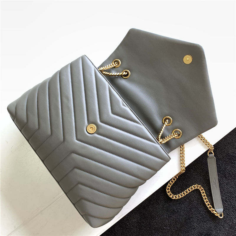 LOULOU MEDIUM IN MATELASSÉ “Y” LEATHER Gold-Tone Grey High