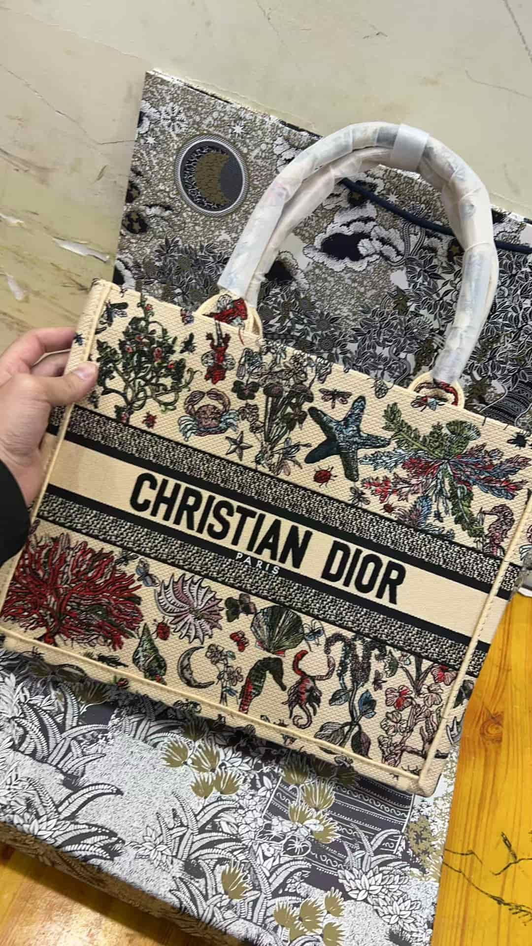 MEDIUM Dior BOOK TOTE Embroidery Beige High