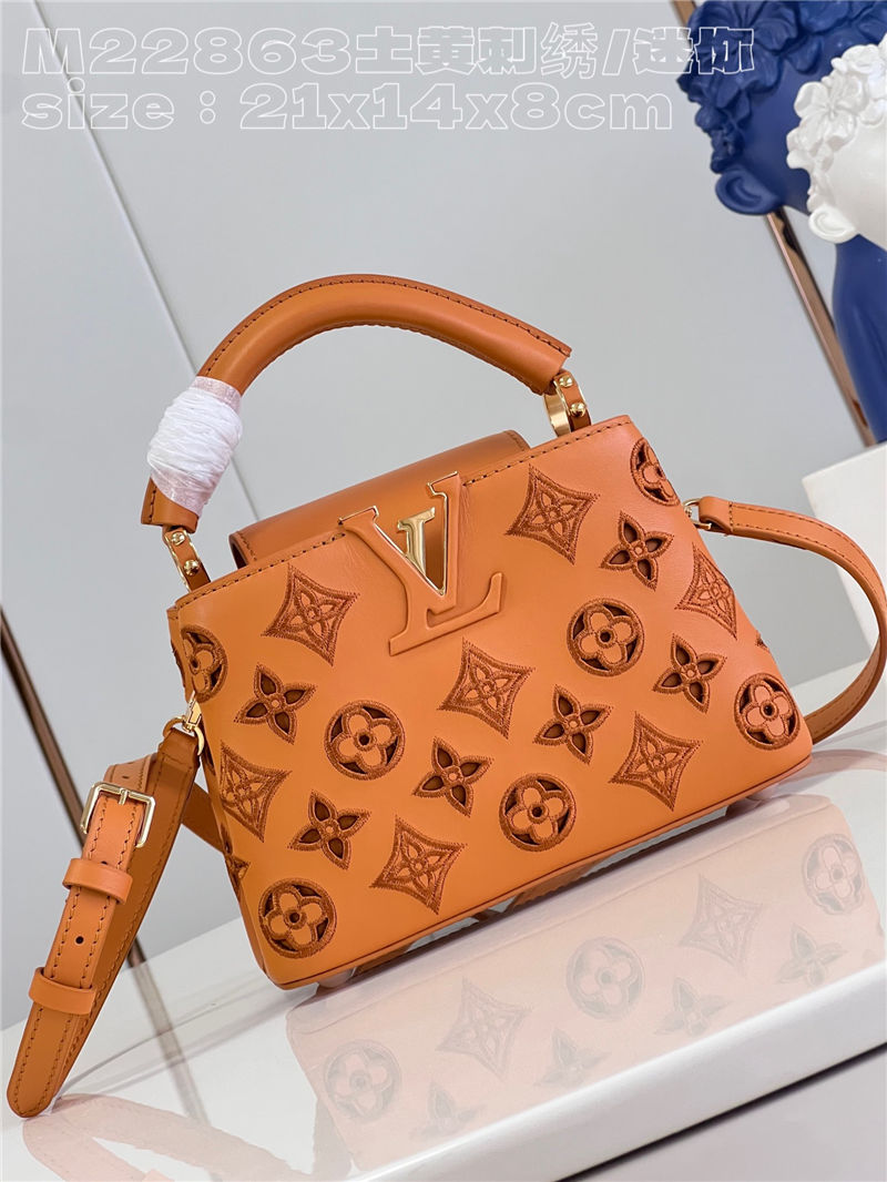 Louis Vuitton Capucines Mini Calfskin leather embroidery Saffron Yellow M22922/M22863 High