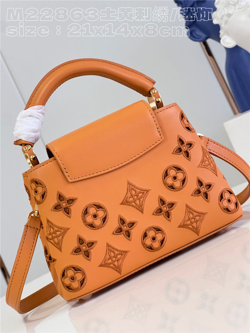 Louis Vuitton Capucines Mini Calfskin leather embroidery Saffron Yellow M22922/M22863 High