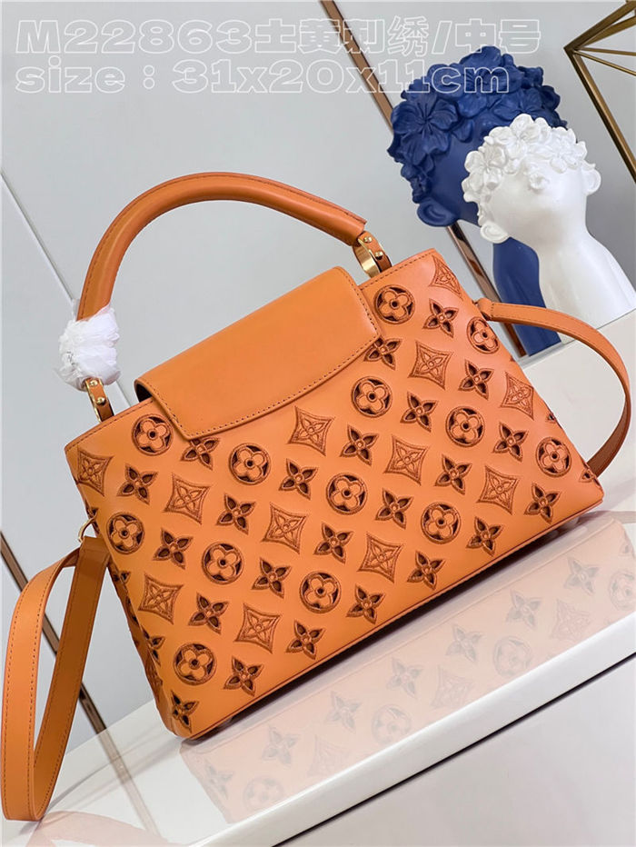 Louis Vuitton Capucines MM Calfskin leather embroidery Saffron Yellow M22922/M22863 High