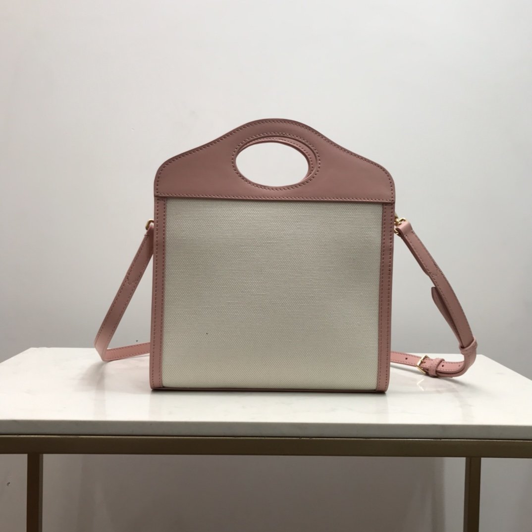 Mini Two-tone Canvas and Leather Pocket Bag Pink High