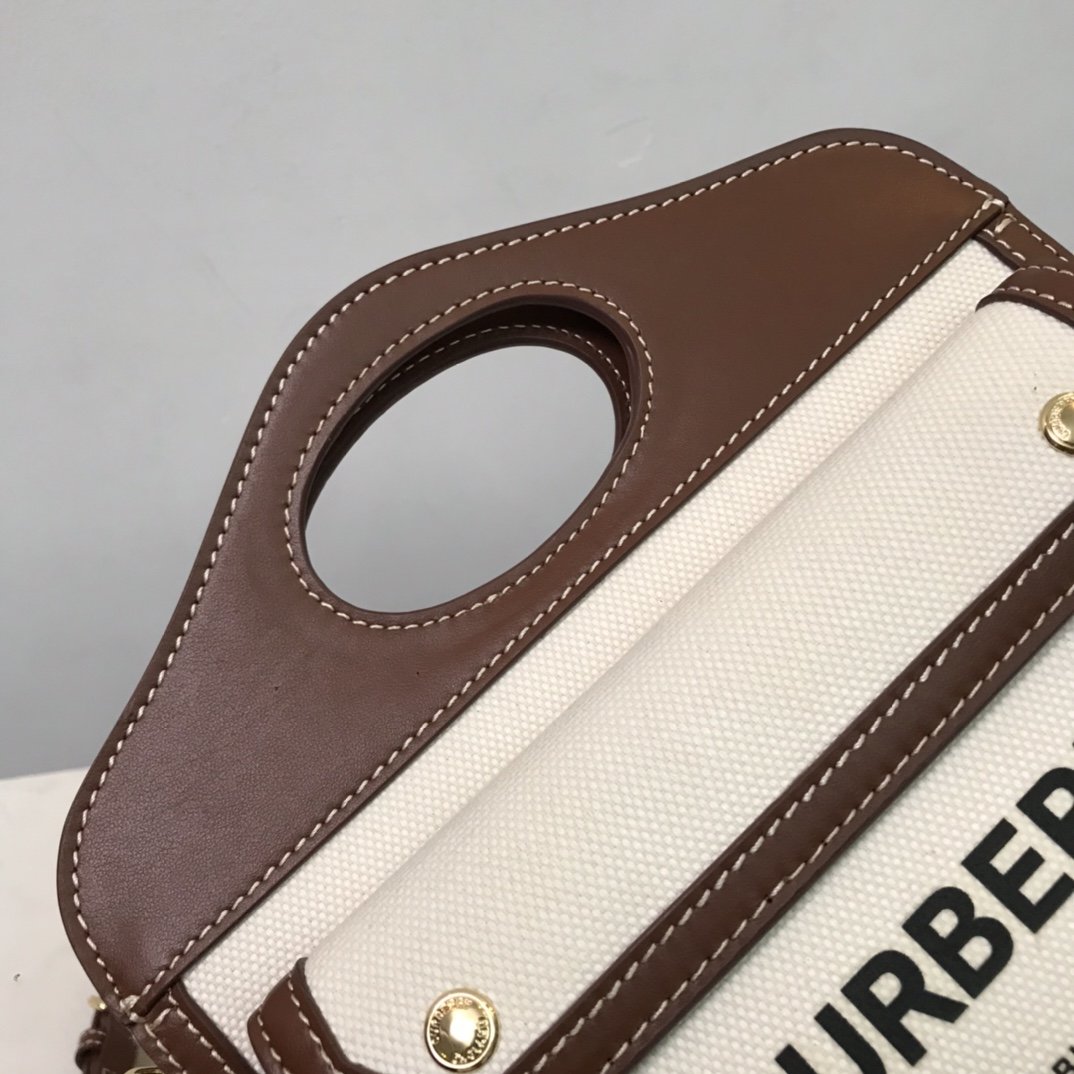 Mini Two-tone Canvas and Leather Pocket Bag Tan High