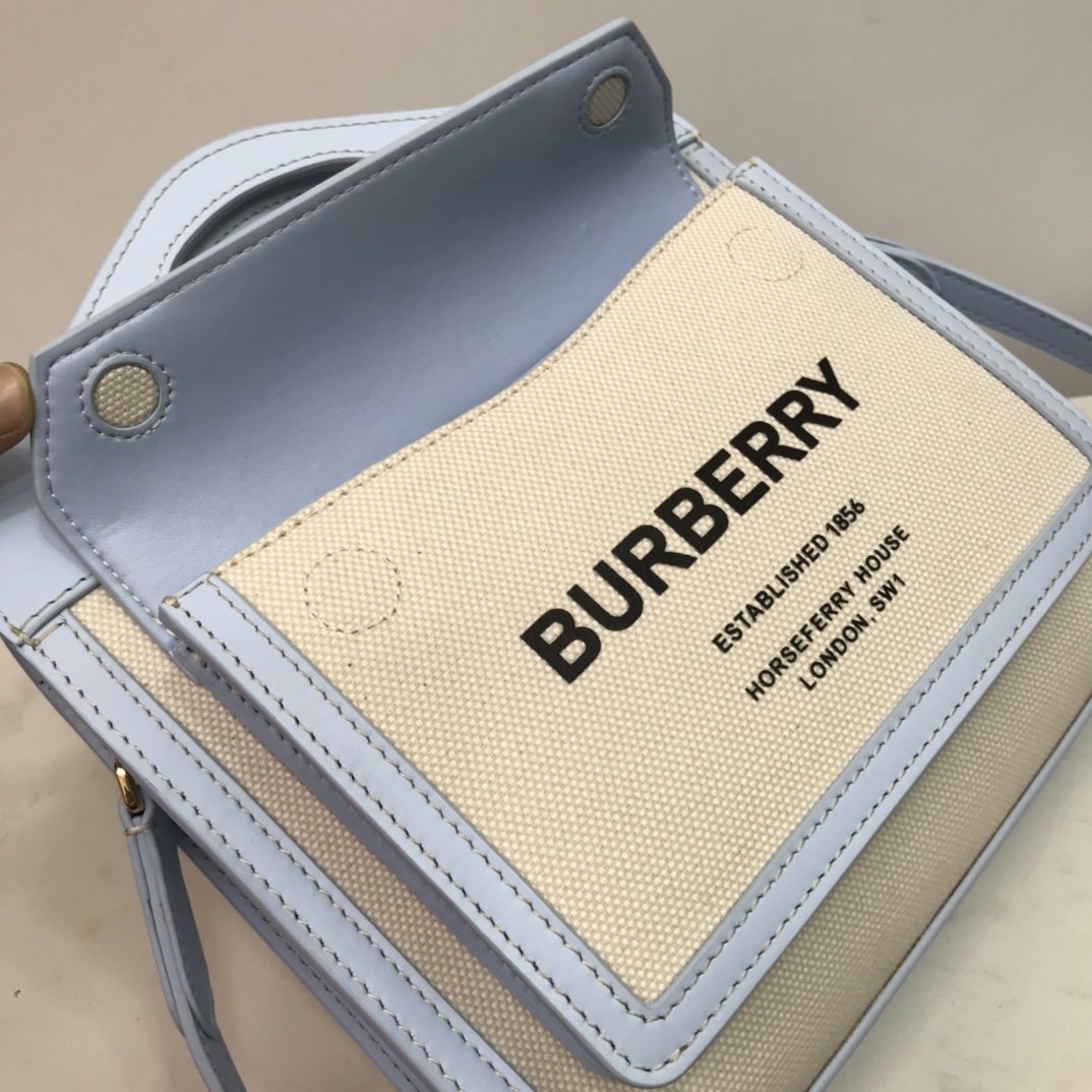 Mini Two-tone Canvas and Leather Pocket Bag Blue High