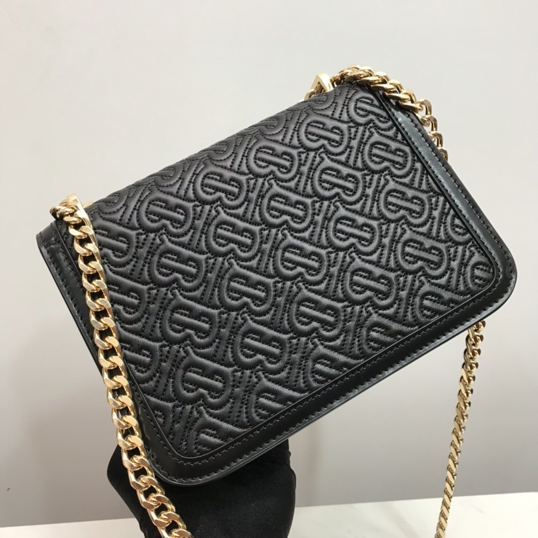 Small Quilted Monogram Lambskin TB Bag Black High