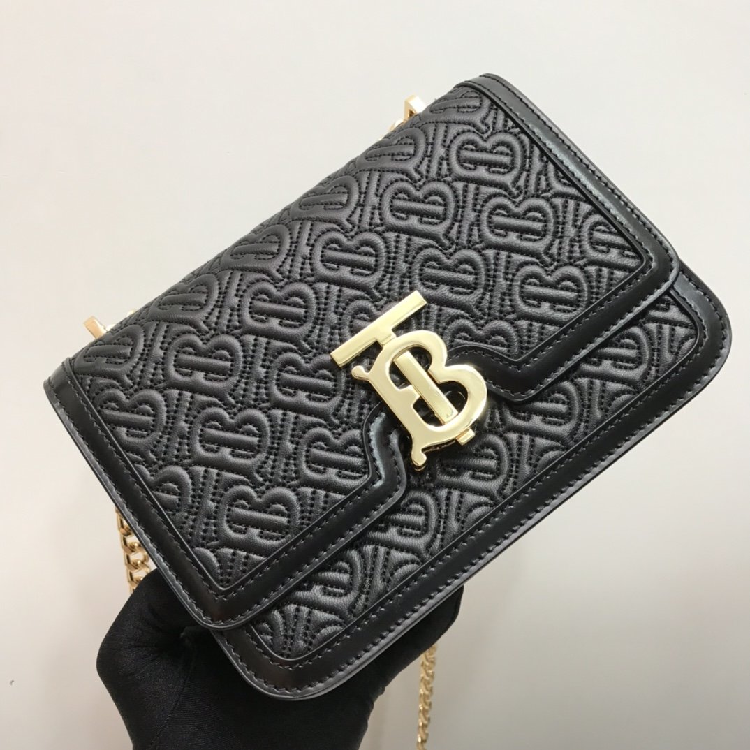 Small Quilted Monogram Lambskin TB Bag Black High