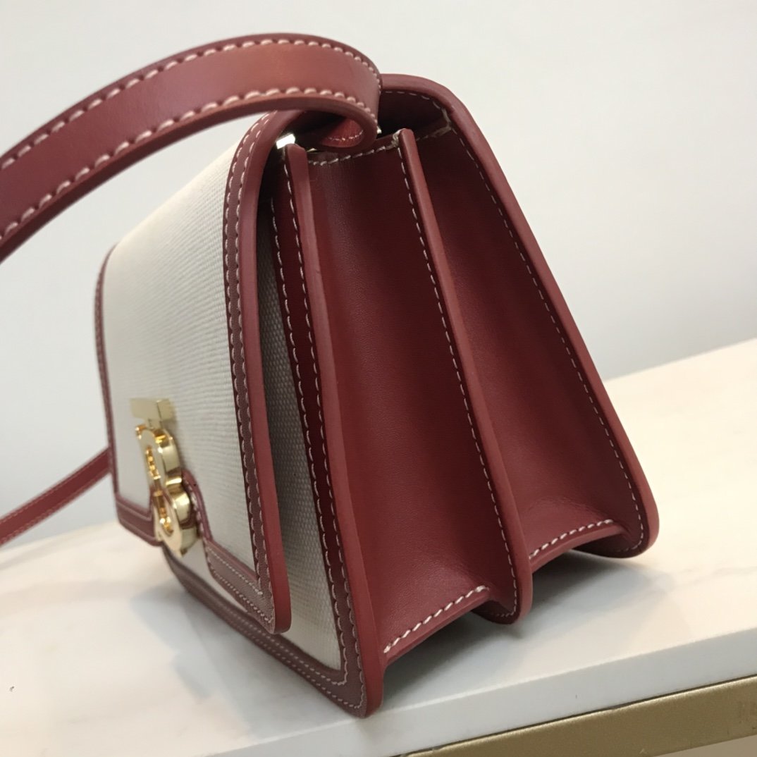 Small Tri-tone Canvas and Leather TB Bag Burgundy High