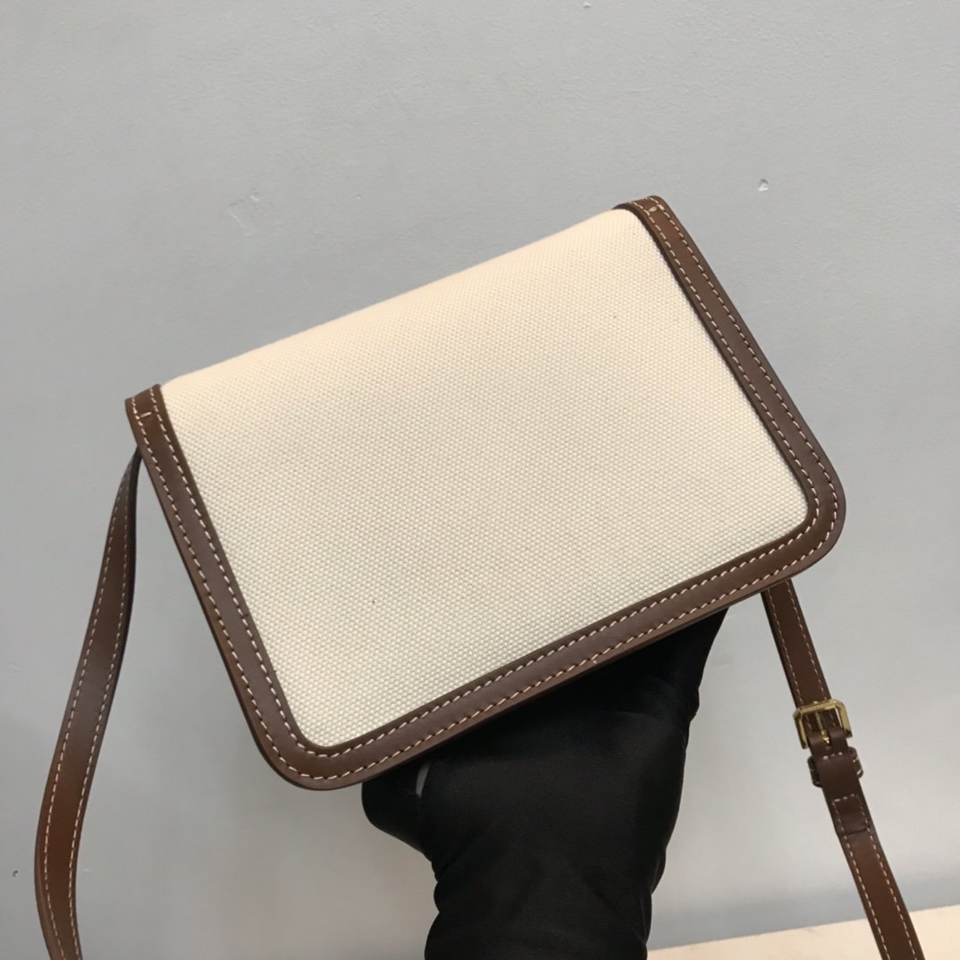 Small Tri-tone Canvas and Leather TB Bag Brown High