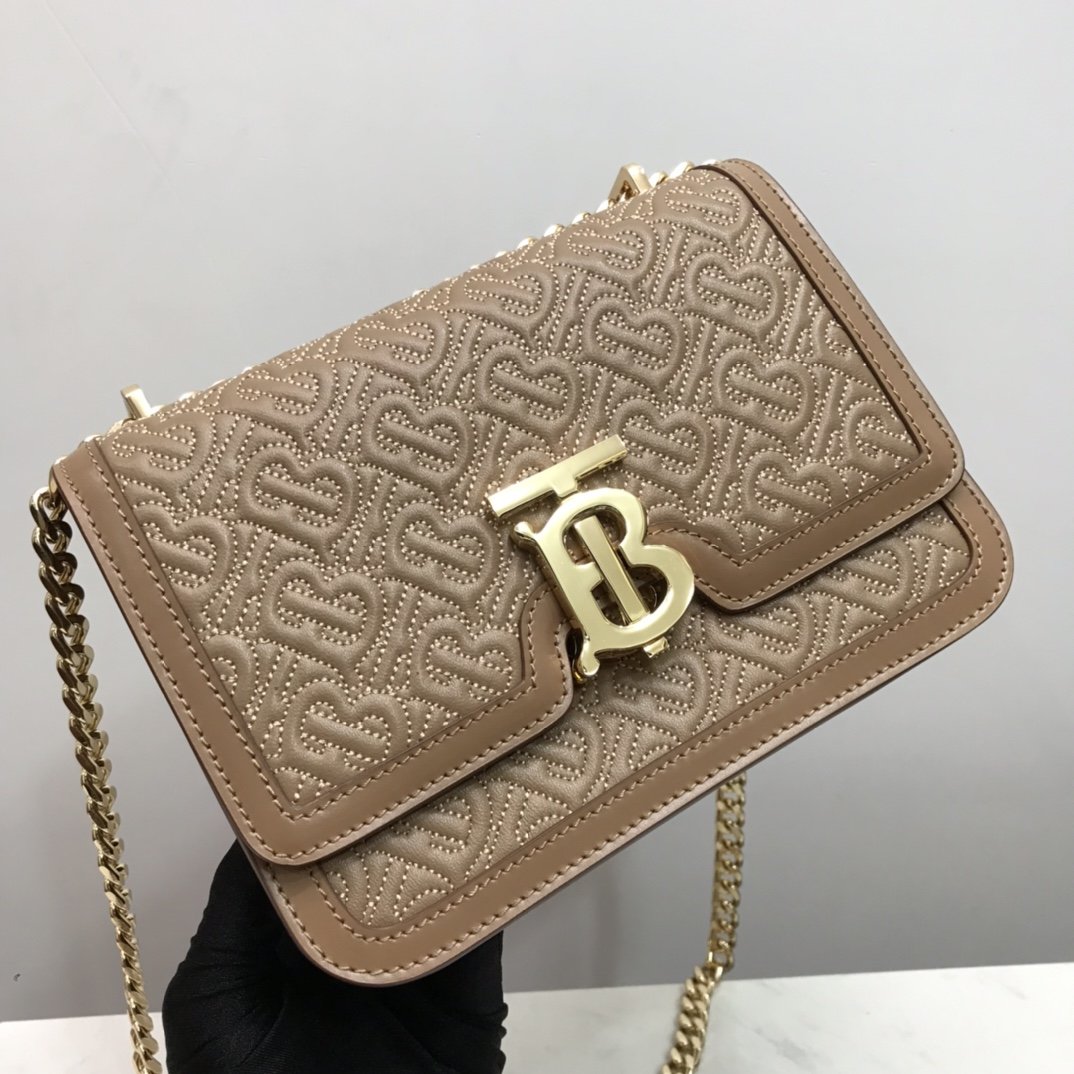 Small Quilted Monogram Lambskin TB Bag Brown High