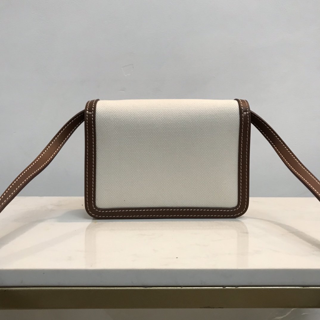 Mini Two-tone Canvas and Leather TB Bag Brown High