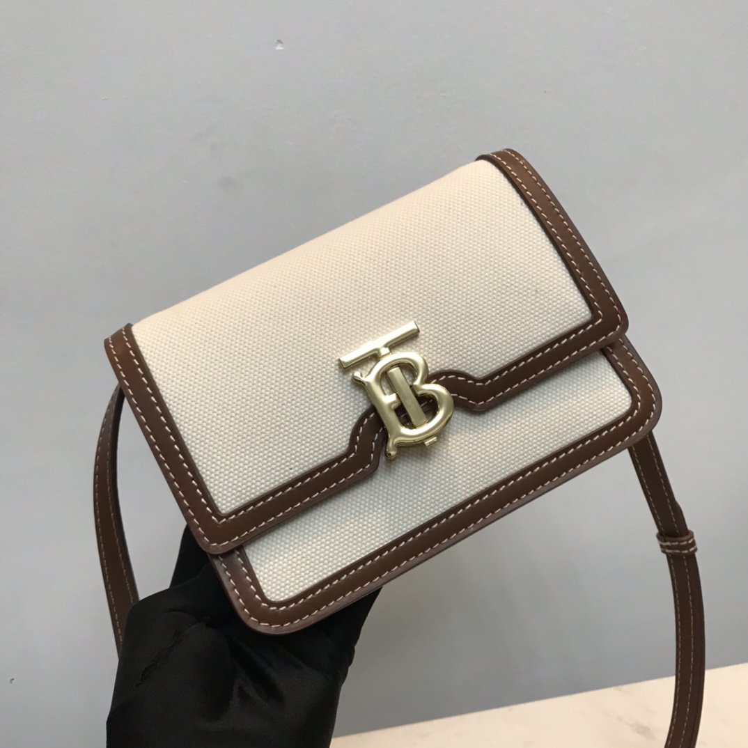 Mini Two-tone Canvas and Leather TB Bag Brown High