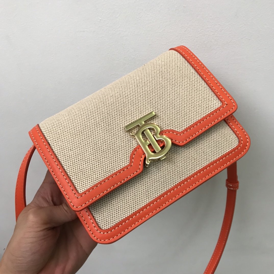 Mini Two-tone Canvas and Leather TB Bag Pink High