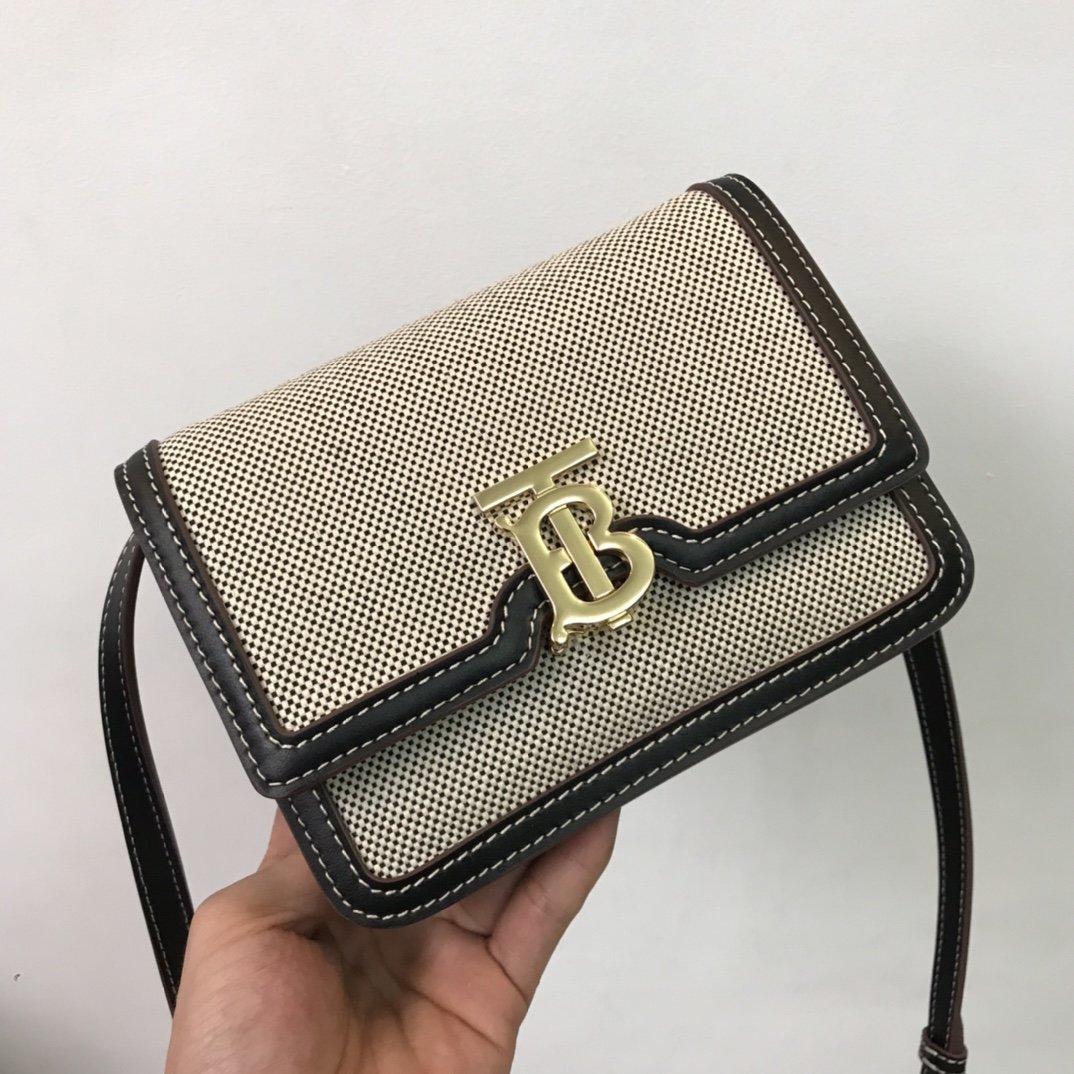 Mini Two-tone Canvas and Leather TB Bag Black High