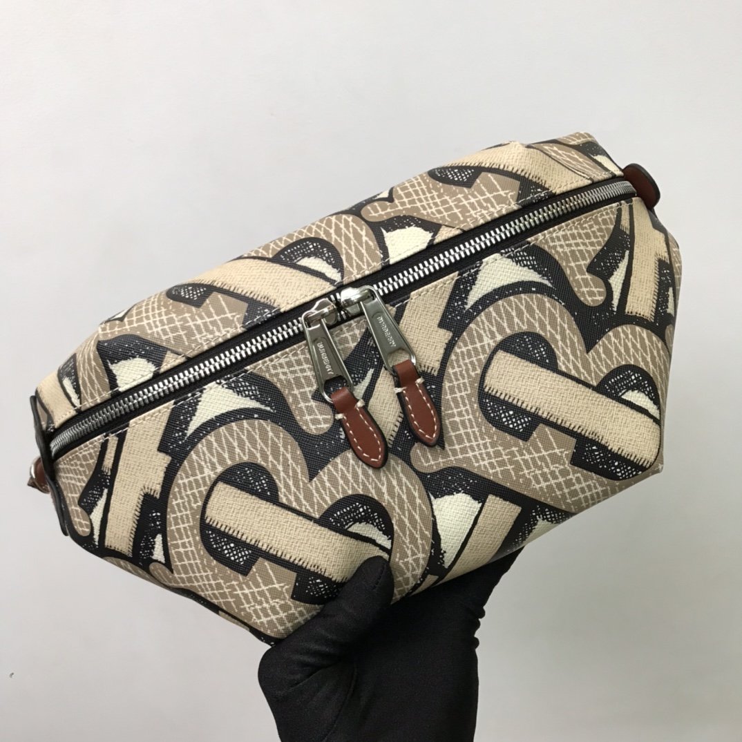 Monogram Print E-canvas Sonny Bum Bag Dark beige High