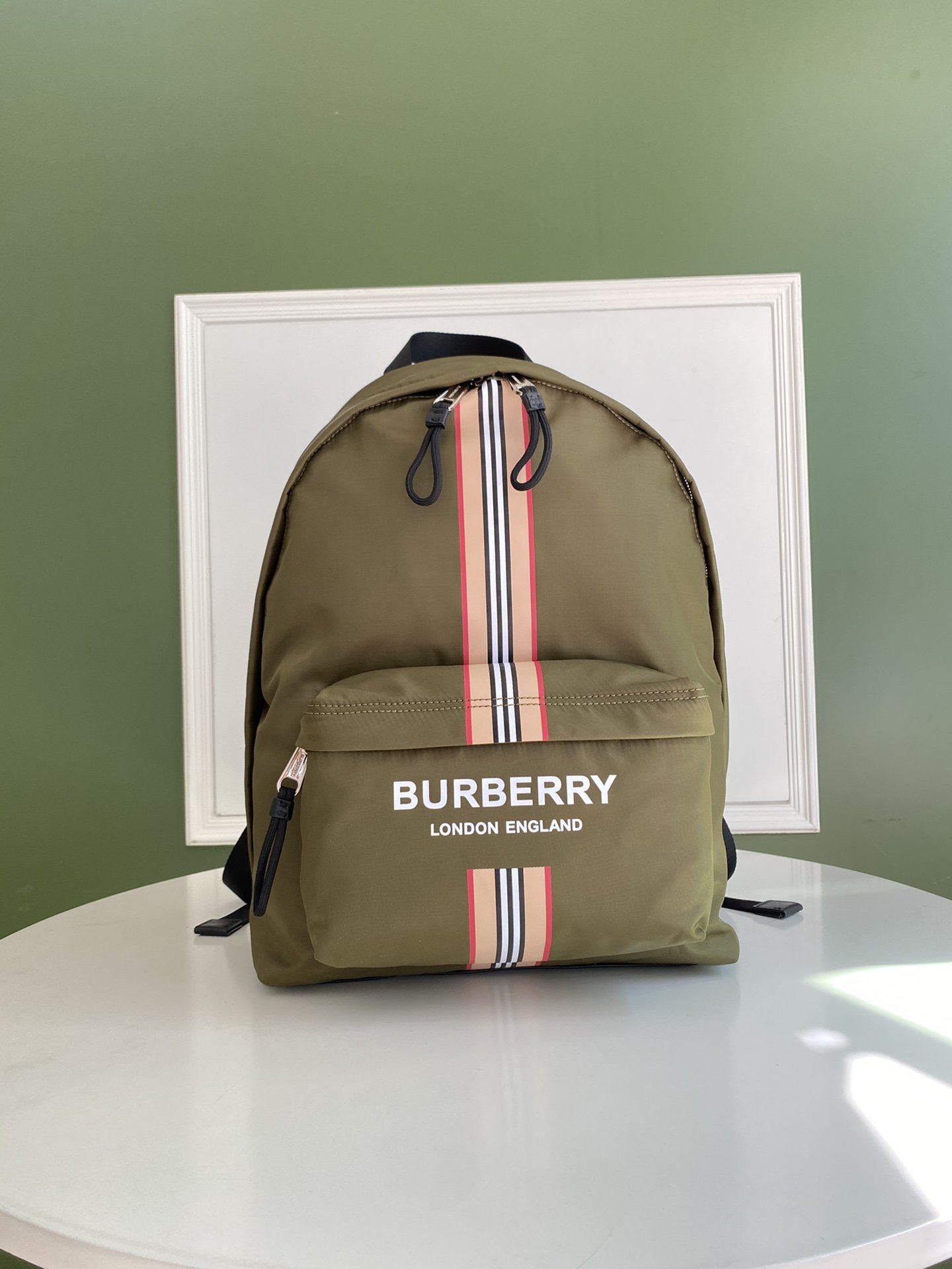 Logo and Icon Stripe Print ECONYL® Backpack Dark Olive Green High