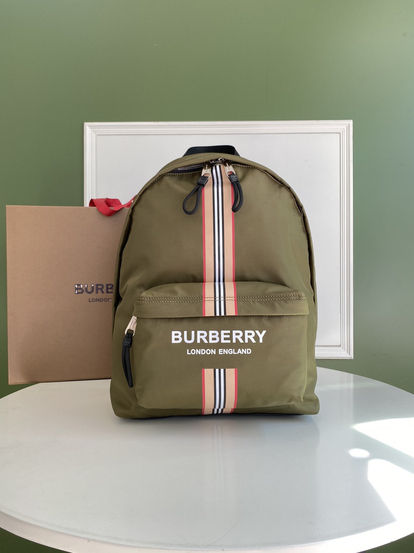 Logo and Icon Stripe Print ECONYL® Backpack Dark Olive Green High