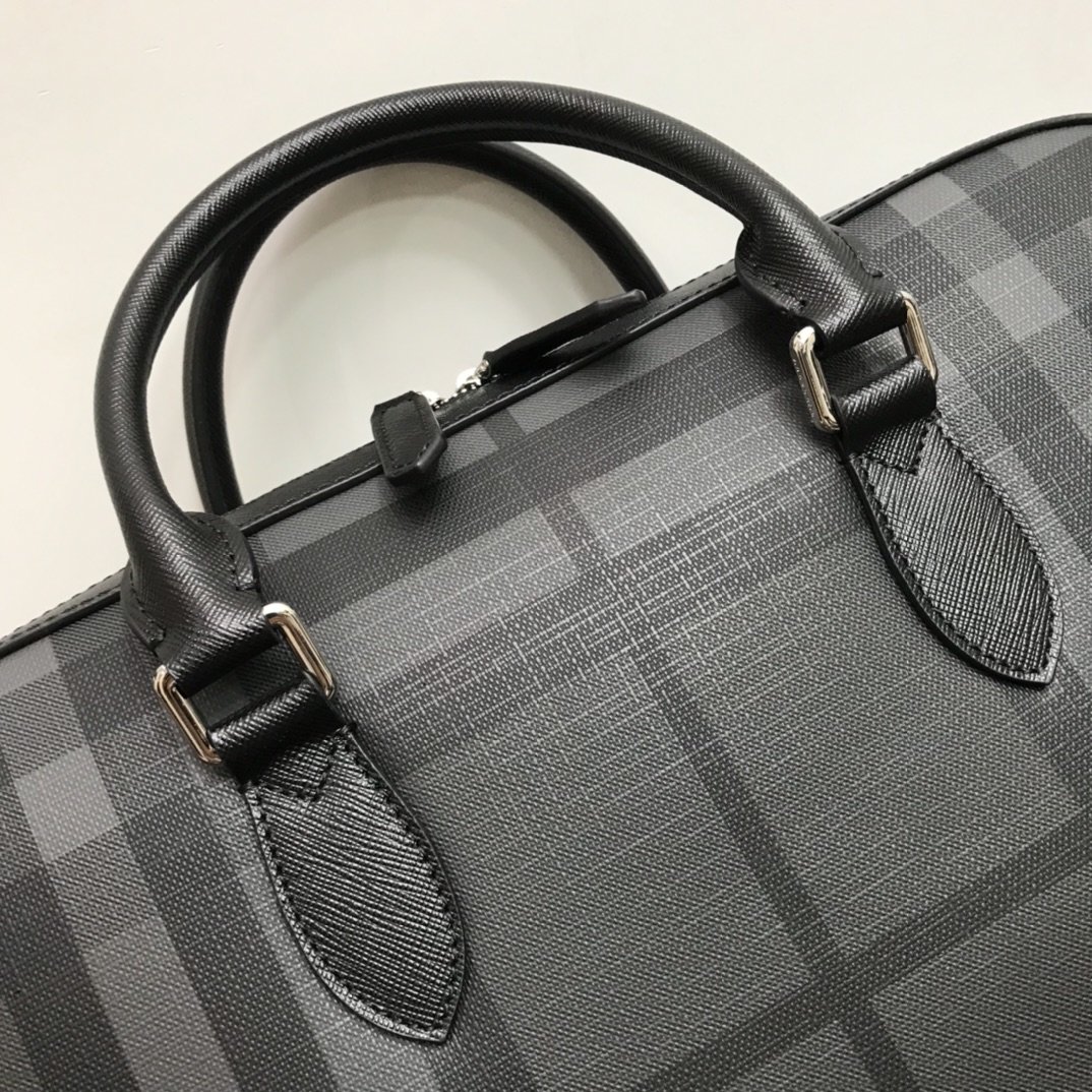 London Check and Leather Briefcase Black High