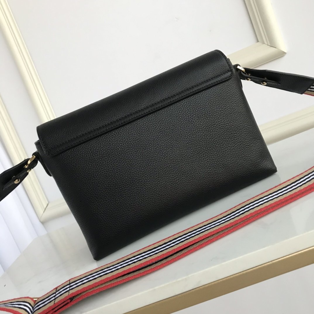 Grainy Leather Note Crossbody Bag Black High