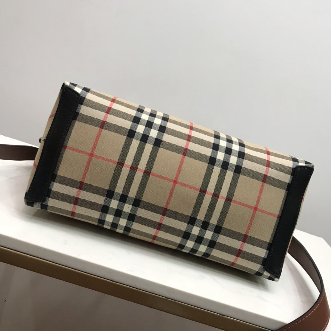 Small Vintage Check Society Top Handle Bag Archive Beige Black High