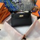 Hermes Kelly Pochette Bag Epsom Leather Silver/Gold Metal WAX Black High