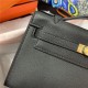 Hermes Kelly Pochette Bag Epsom Leather Silver/Gold Metal WAX Black High