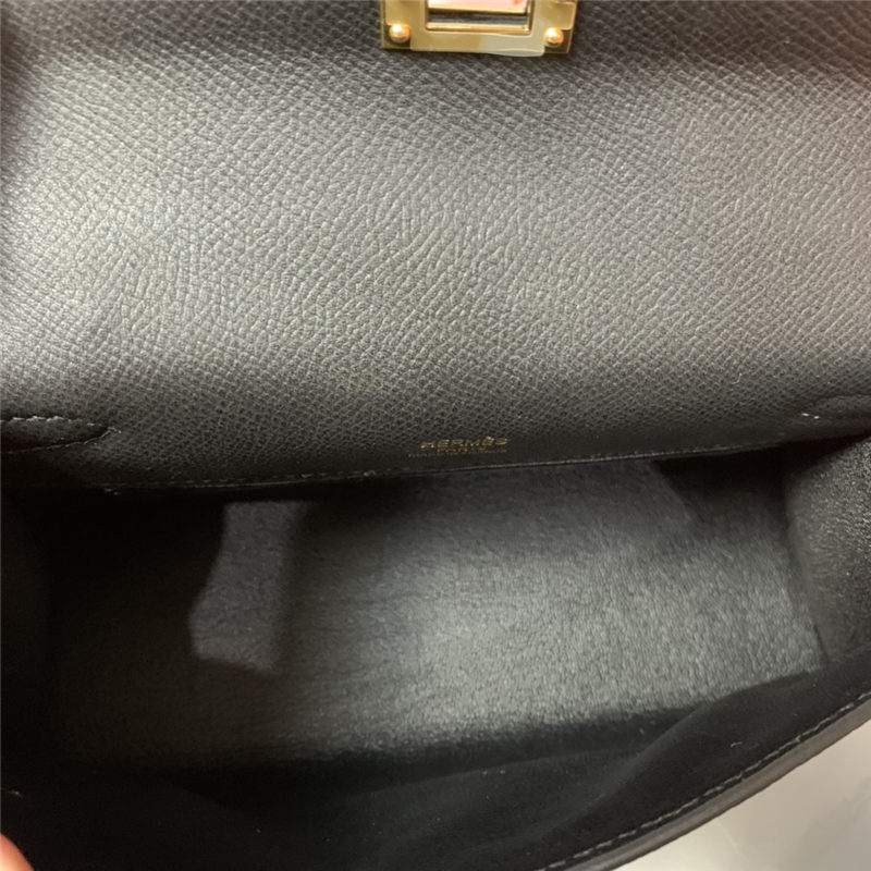 Hermes Kelly Pochette Bag Epsom Leather Silver/Gold Metal WAX Black High