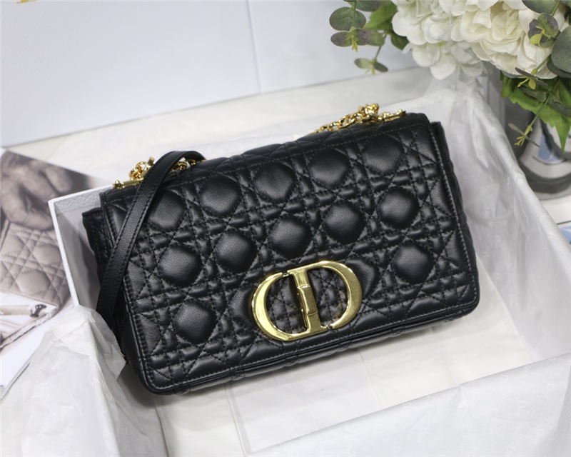 MEDIUM Dior CARO BAG Supple Cannage Calfskin Black High