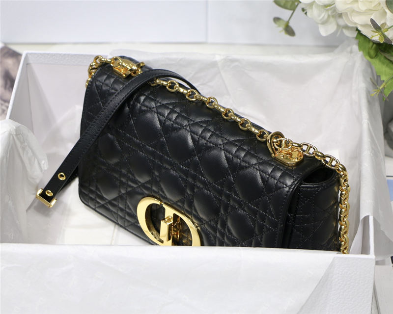 MEDIUM Dior CARO BAG Supple Cannage Calfskin Black High