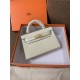 Hermes Kelly Mini II Bag Embossed Crocodile Leather WAX Silver/Gold Metal High