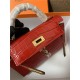 Hermes Kelly Mini II Bag Embossed Crocodile Leather WAX Silver/Gold Metal High