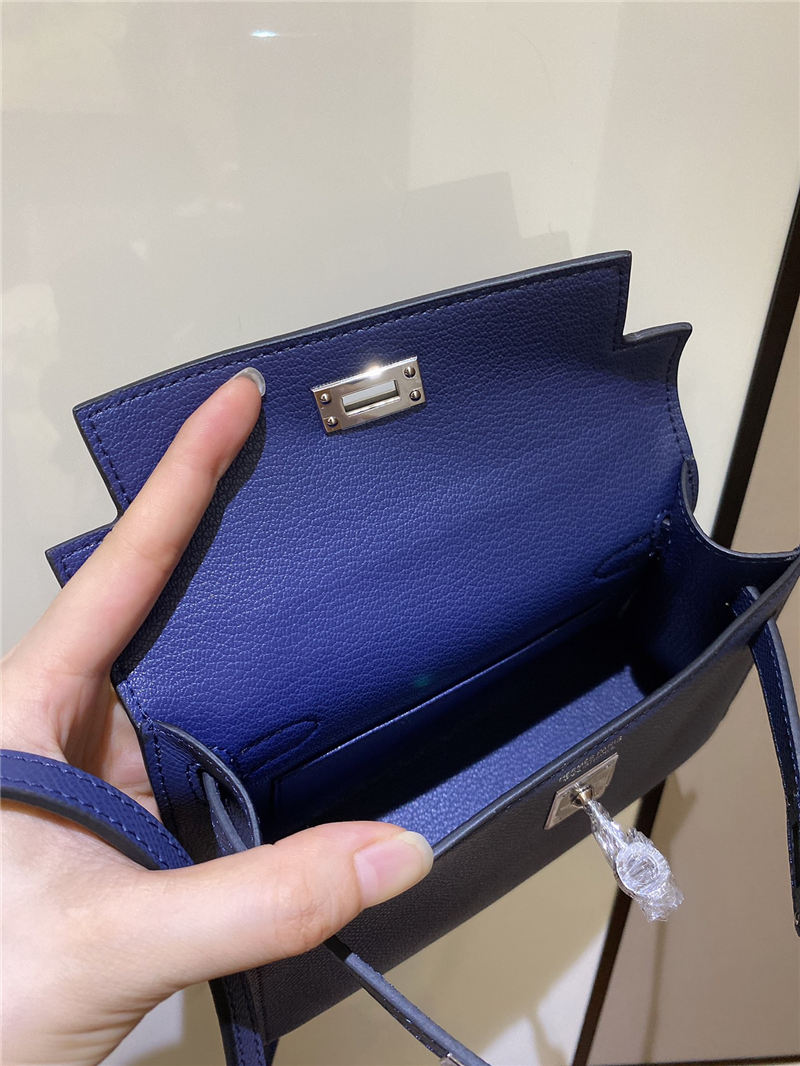 Hermes Kelly Mini II Bag Epsom Leather In Bleu Obscur CTN High