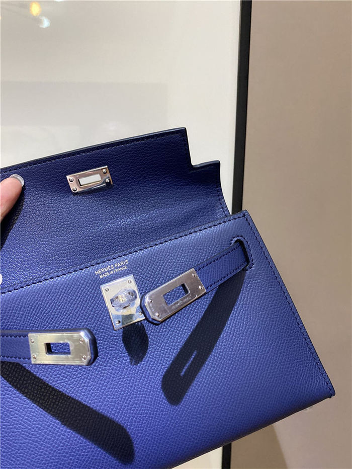 Hermes Kelly Mini II Bag Epsom Leather In Bleu Obscur CTN High