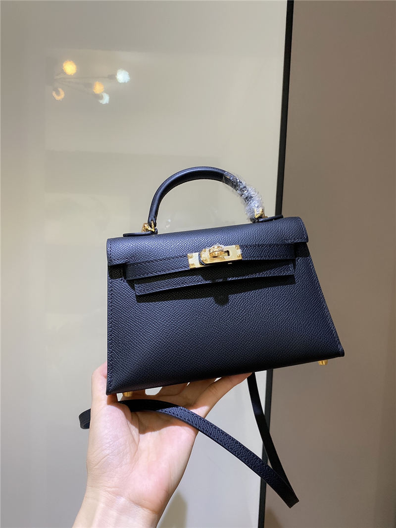 Hermes Kelly Mini II Bag Epsom Leather In Black CTN High