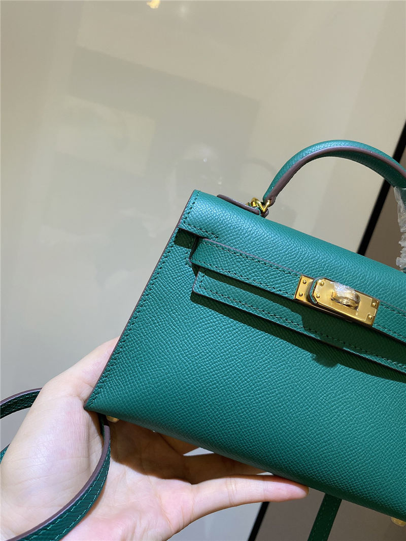 Hermes Kelly Mini II Bag Epsom Leather In Malachite CTN High