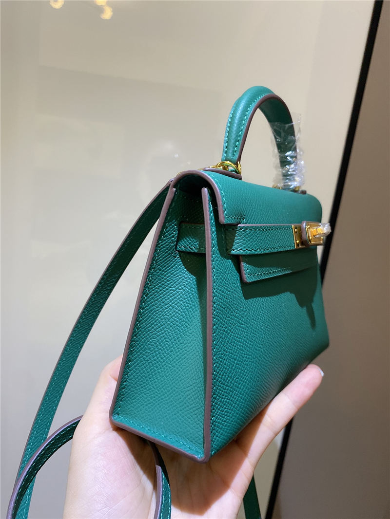 Hermes Kelly Mini II Bag Epsom Leather In Malachite CTN High